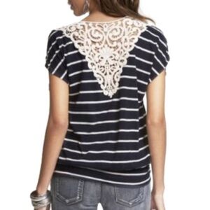 EXPRESS Crochet Lace Back Striped Top EUC
